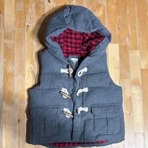 BABY GAP Gray Hooded Vest with Red Plaid Lining